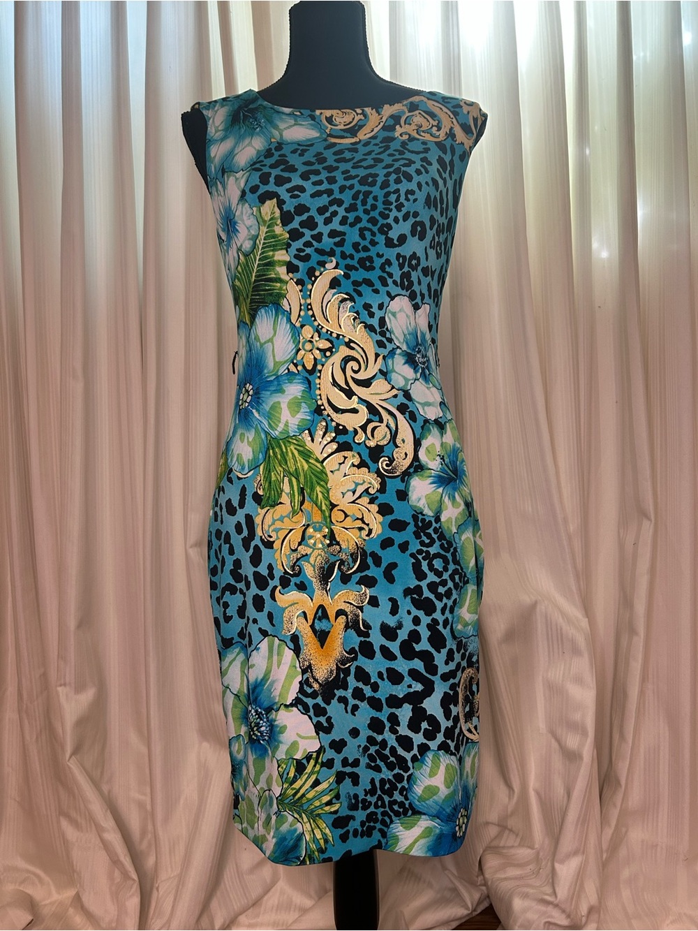 Cache Tropical Floral & Teal Leopard Print Dress